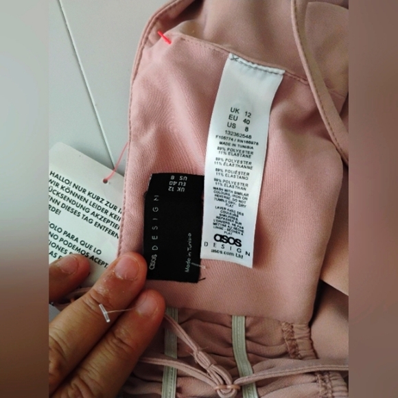 ASOS Design Smocked Back Bandeau Crop Top in Pink . Size 8 - Picture 11 of 13